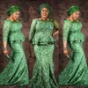 Plus -storlek Green Lace Prom -klänningar Sydafrikanska pärlor Strömmen Långa ärmar Kvällsklänningar Aso Ebi Saudi Arabia Formell Party DR4487525