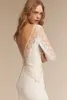 Bhldn Mermaid Wedding Dresses Satin Lace Backless Sweep Train Long Sleeve Elegant Beach Wedding Gowns Custom Made Plus Size Bridal Dress