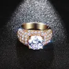 Vintage Simulated Diamond Rings For Women Wedding Jewelry Gold Plated Big Round Finger Ring Wholesales RT-017