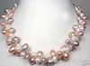 2rows white pink purple freshwater pearl twist jewelry necklace