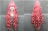 Longa Moda Festa Mulheres Cosplay Vocaloid Luka Cabelo Rosa Encaracolado Perucas