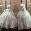 Robe de bal en dentelle pour bébé, tenue de baptême blanche, tenue de baptême formelle à manches longues, première Communion pour bébé fille avec Bonnet191S