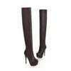 Factory Prijs Hot verkoper Nieuwe stijl Knie Boots High Heel Heel Lifed Thig-High Fabric Boots Fashion