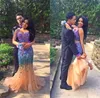 Sparkle Två Piece Prom Dress Mermaid 2018 Sweetheart Rhinestone Dresses Evening Wear Naken Tulle Party Long Luxury African Black Girls Arabic