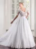 Vestido de Noiva zobacz przez Bodice A-Line Sexy Długie Rękawy Suknia Ślubna Koronkowe Aplikacje Casamento Chiny Suknie ślubne