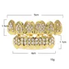 Trendy Party Props Hip Hop Bling Jewelry Bio Copper Gold Teeth Grillz Caps Top & Bottom With CZ Poker Charm Grill Set Tooth Socket