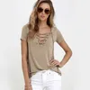 Wholesale-Casual Short Sleeve Criss Cross Tee Tops Sexy Deep V Neck Hollow Out Women T-Shirt Summer Autumn New Female Camisetas Plus Size