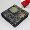 Boutique 16 Siatka Silk Brocade Box Drewniane Multi Slot Biżuteria Przechowywania Case Kolczyki Pierścienie Wisiorek Pudełka Opakowania Prezenty