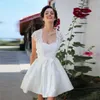 2017 New Short Beach Wedding Dresses Cheap Sweetheart Pockets With Lace Short Sleeve Bridal Gown Casual Custom Made EN6305