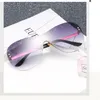 2021 Women Brand Sunglasses Cutting Rimless Gradient Sun Glasses Ladies Oversize Eyeglasses Clear Lens With Box Cases