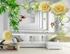 Custom elke maat Water Rose Bamboo Forest Flying Bird Fashion Woonkamer TV-muurschildering