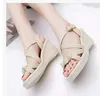 2017 the fashion Women Wedge Rome Leisure Shoes Summer Students Fish Mouth Sweet Straw Sandals Shoes