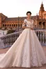 2019 Vintage Elegant A linha de apliques de renda Princesa Wedding Dress Boat Neck Metade mangas Tulle Longo Vestido de Noiva Plus Size Custom Made