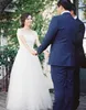 Romantic 2017 New Sheer Crew Neck Boho Wedding Dresses Short Sleeves Keyhole Back Lace Appliques Tulle A-line Wedding Bridal Gowns