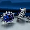 Prinsessan Diana bröllop örhängen smycken riktigt solid 925 Sterling Silver Oval Blue Sapphire Gemstone Earrings Gift for Women Girlf328V