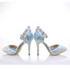 Delikat blå med silverfärg Rhinestone Bridal Shoes Pekade Toe White Pearl Unique High Heels for Party Prom Ceremony Women Shoes
