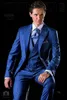 Nieuwste ontwerp één knop koningsblauw bruidegom smoking groomsmen beste man past heren bruiloft blazer pakken (jas + broek + vest) nr.: 453