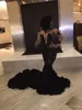 Basamaklı Ruffles Lüks Siyah Dantel Aplikler Gelinlik Modelleri Sheer Mermaid Uzun Kollu Illusion Bodices Abiye Abiye Vintage Abiye