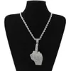 Iced Out Oro Argento Hip Hop Bling Eretto Dito Medio Ciondolo Collana per Uomo Regalo