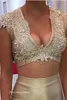 Vestido largo de fiesta de sirena de dos piezas dorado champán con cuello en V, encaje con cuentas de satén, vestido de fiesta de noche Formal hecho a medida de talla grande