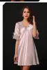 Haute qualité élégant luxueux tissu en soie imité chemise de nuit femme chemise de nuit femme vêtements de nuit sexy pyjama peignoir M L XL XXL