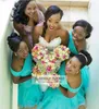 2020 Zeemeermin Turquoise Blue Afrikaanse bruidsmeisjekleding van de schouder Sexy Plus Size Lace Maid of Honour Bridal Party bruiloft gasten jassen