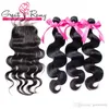 Virgin Hair Weave 100% Obehandlat Indiska Human Hair Extensions Naturfärg Kroppsvåg 2st Hårväv + 1PC Förslutning 4 "X4" Full Head