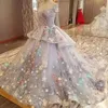 中東の魅力的な王女のウェディングドレスビーズオフショルダーカラフルな花のアップリケ結婚式のガウン最新の妖精の灰色のブライダルドレス