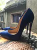 Spedizione gratuita Moda Donna scarpe sexy lady Blue kid in pelle punta a punta tacchi alti scarpe tacco sottile stivali pompe foto reali scarpe da sposa sposa