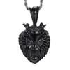 Hiphop Animal Lion Head Pendant Halsband Guld Svart Pläterad Rostfritt Stål Rund Form King Spirit Halsband för Nya Mäns Smycken