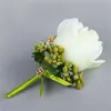 Atacado- 1pcs Ivory Red Best Man Corsage para noivo Silk Rose Flower Flower Boutonnieres Acessórios Pin Broche Decoration