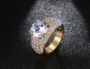 Vintage Simulated Diamond Rings For Women Wedding Jewelry Gold Plated Big Round Finger Ring Wholesales RT-017