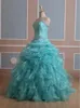 2021 Mint Blue Ball Gown Quinceanera Klänningar med Beaded Sweet 16 Dress Lace Up Golvlängd Vestido Para Debutante QC103