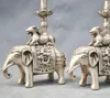 10 '' China Silver Bronze Pair Elephant Candle Stick Bronze Statue