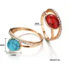 Joyería de 3 colores, anillos grandes de Jade de ágata de cristal austriaco Retro Vintage para mujer, anillo de piedra turquesa 17 18 19 20, anillo solitario de cuatro tamaños