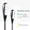 Luces de libro Lámpara de luz de lectura recargable de 4 LED con clip en 2 configuraciones de brillo Paquete de cable USB