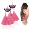 Femmes ethnique bohème broderie boucles d'oreilles Boho longue laine gland goutte balancent cristal à la main boucles d'oreilles goutte 12 paires/lot