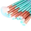 11 pçs conjunto de pincéis de maquiagem colorido peixe cauda em pó fundação sobrancelha delineador blush corretivo cosmético sereia brushes3665636