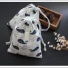 Blue Fish Linen DrawString Bag 9x12cm 10x15cm 13x17cm Pack med 50 Party Candy Sack Makeup Jewelry Present Packaging Pouch5117267