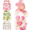 Newborn Baby Swaddling Blankets with Bunny Ear Headbands Infant Floral Swaddle Wrap Blanket Hairbands Cotton cloth Set for toddler BHB11