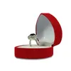 Mini estuches de transporte rojos lindos Caja de anillo en forma de corazón rojo plegable para anillos Tapa Caja de presentación de terciopelo abierta Embalaje de joyería 24 piezas 254q