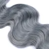 Vente chaude Extensions de cheveux humains gris argenté 3 faisceaux avec cheveux humains brésiliens gris frontaux 100% vierges non transformés gris argenté dentelle frontale