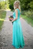 2020 Latest Turquoise Bridesmaid Dress Jewel Neck Shiny Sequined Lace Top Chiffon A-line Mordern Maid of Honor Wedding Dresses Cus220x