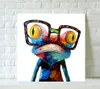 Pop Art Ręcznie Malowane Cartoon Animal Canvas Malarstwo Olej Olejowy Salon Dekoracje Nowoczesne Nośniki Noszenie Okulary Frog Oprawione A6G2