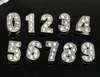 Partihandel 8mm 100pcs / parti 0-9 Nummer Rhinestones Slide Charms DIY Tillbehör Passar till 8mm Läder Armband Nyckelringar