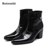 7 cm wysoki obcasy męskie buty do szpiczastych palców czarne skórzane buty mężczyźni przystojni botki dla mężczyzn wesele, rozmiar 38-46