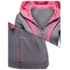 Wholesale- 3XL Grey Pink Hoodie Stitching Unisex Zip Up Hooded Lapel Zipper Hoodies Sweatshirt Women or Men Coat Top