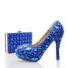 Blaue Strass-Hochzeits-Absätze mit modischer Kristall-passender Tasche, Party-High-Heels mit Clutch, Brautschuhe, Damen-Abschlussball-Pumps