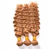 8A Braziliaans Humaan Haar # 27 Honing Blonde Diepe Wave Haarverlenging 3pcs Lot Weave Losse Krullend Haarbundels