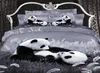 % 100 Gri ​​Yeni Pamuklu 4pc Nevresim (Yorgan / Doona) Kapak Set Tam Boy Mutlu Panda